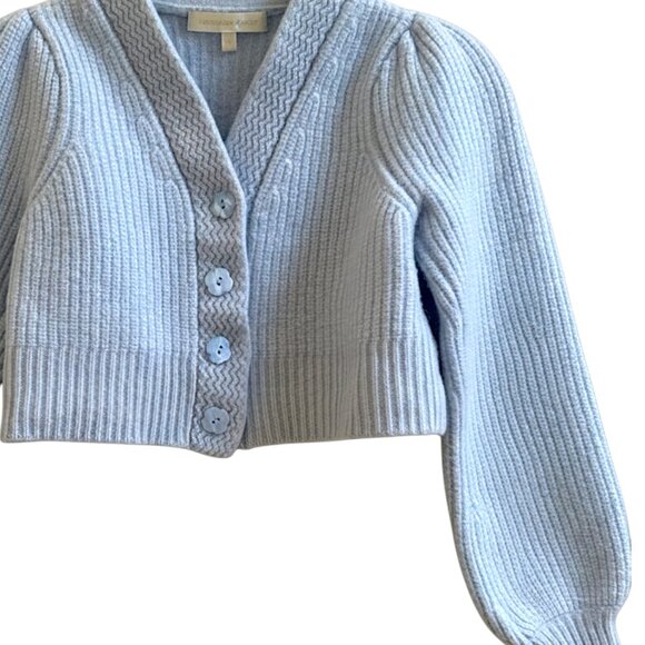 LoveShackFancy Avignon Baby Blue Crop Cardigan XS Wool Cashmere Knit Sweater - Picture 4 of 10